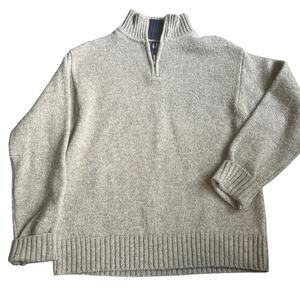 Gap 100% Wool Beige/Gray Quarter Zip Knit Sweater Size Small Mens